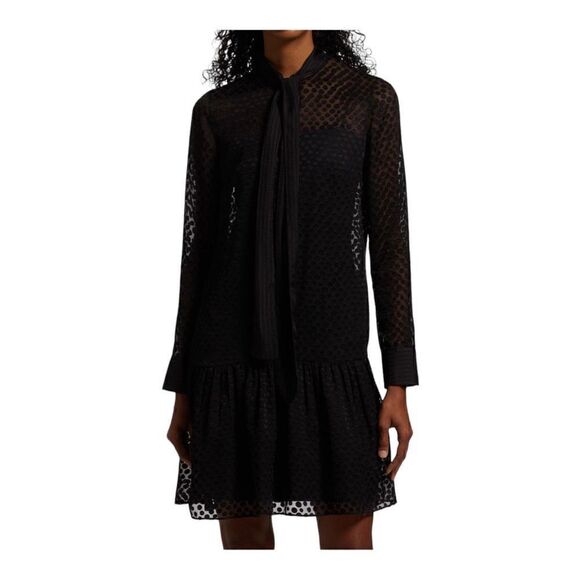 Akris punto Black Polka Dot Tieneck Shift Dress Size 8 NWT - Picture 3 of 13